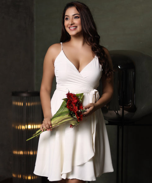 Overlap Neckline Chiffon Mini Dress