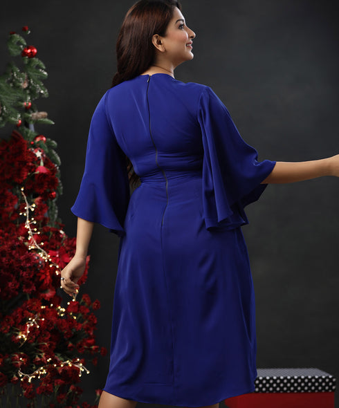 Deep Vcut Belt Detailed Chiffon Dress