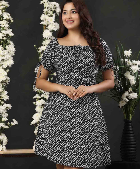 Off Shoulder Printed Mini Dress