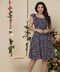 Square Necked Printed Sleeve Frilled Dress