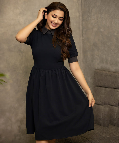 Grey And Navy Blue Skater Dress