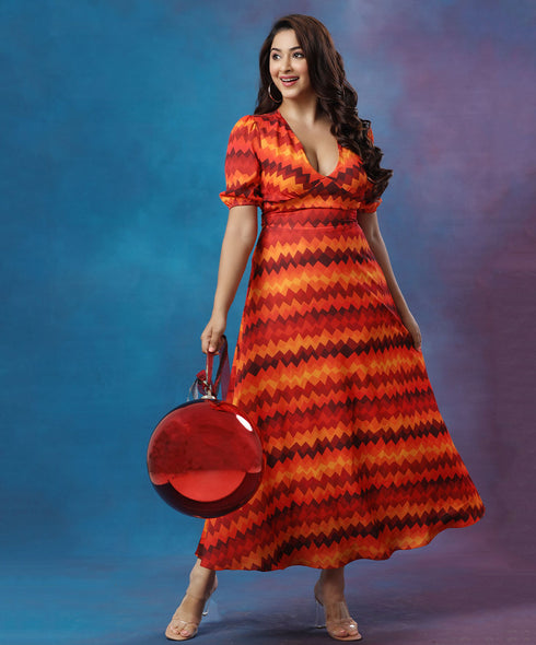 Puffed Sleeve Vneck Princess Dress