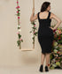 Cute Rib Bodycon Sweetheart Black Dress