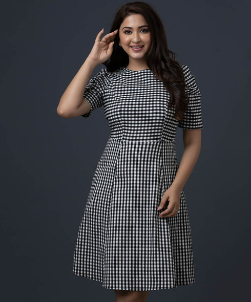 Sleeve Detailed Mini Check Dress