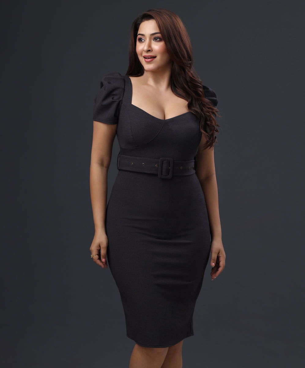 Sweetheart Neck Bodycon Grey Dress Zigzag