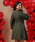 Bow Tie Deep Vneck Green Dress