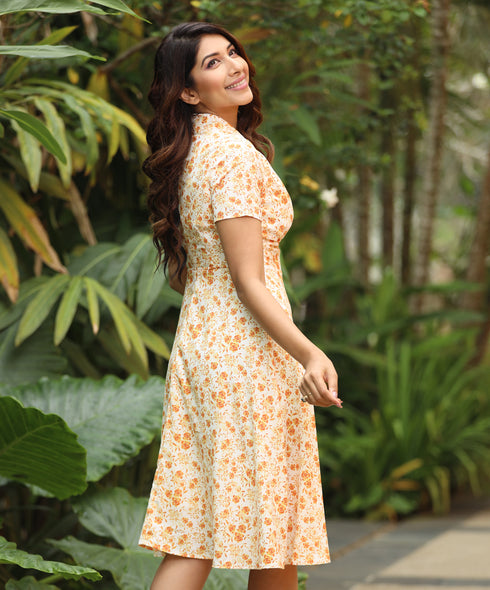 Orange Floral Printed Dress