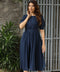 High-Square Neck Midi Linen Blue Dress