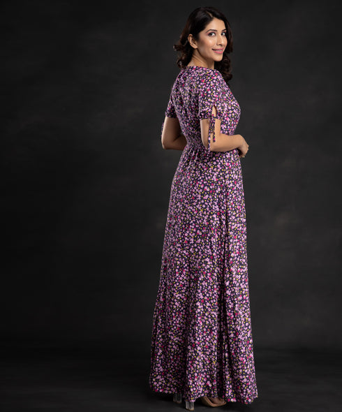 Sweet Sleeve Tie Micro Floral Maxi