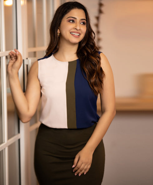 Beige Khaki Navy Vertical Panel Top