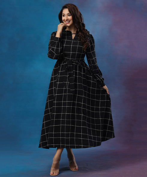 Long Sleeve Ankle Length Black Dress