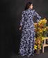 Navy Blue Elegant Floral Printed Maxi