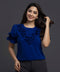 Frilled Vneck Royal Blue Chiffon Top