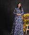 Navy Blue Elegant Floral Printed Maxi