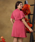Sleeve Flared Skater Mini Pink Dress