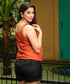Orange Strap Tie Linen Top