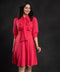 Hot Pink Sweet Neck Tie Flared Dress