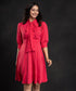 Hot Pink Sweet Neck Tie Flared Dress