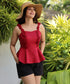 Maroon Frilled Tube Peplum Linen Top
