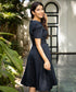 Navy Waist Tie Linen Dress