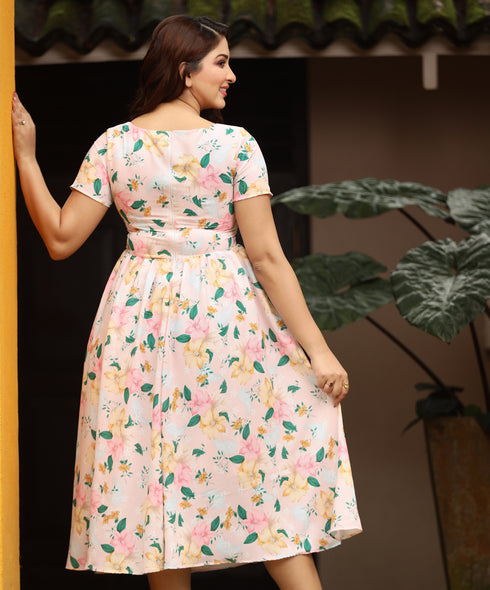 Round Neck Short Sleeve Printed Dress