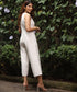 Vneck Princess Line Linen Jump Suit