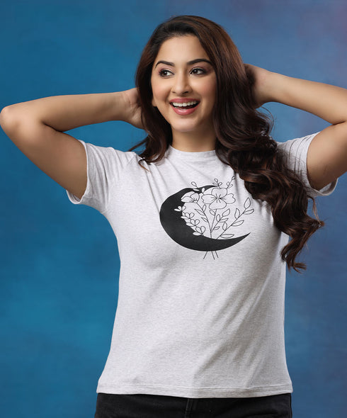 Moon Floral Printed Short Sleeve Tshirt
