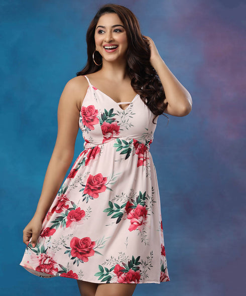 Vneck Strappy Printed Mini Dress