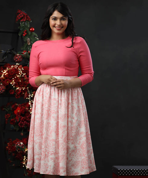 Printed And Solid Mixed Midi Dress