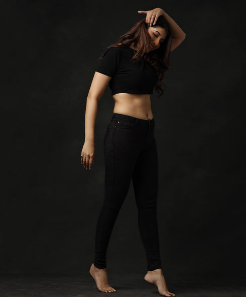 Mid Waist Black Jean