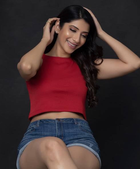 Sleeveless Red Rib Crop Top