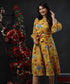 Balloon Sleeve Printed Mustard Midi Dress