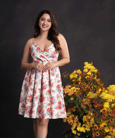 Straps V Neck Printed Floral Dress