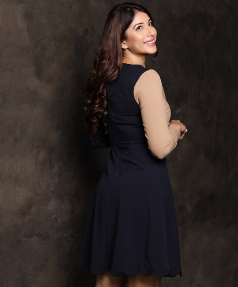 Scallop Edge Two Tone Flared Dress