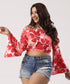 Sleeve Flared Printed Off-Shoulder Crop Top