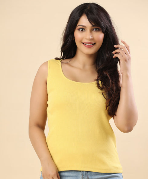 Scoop Neck Rib Yellow Top
