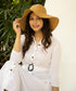 Off White Elegant Buttoned Shirt Linen Dress