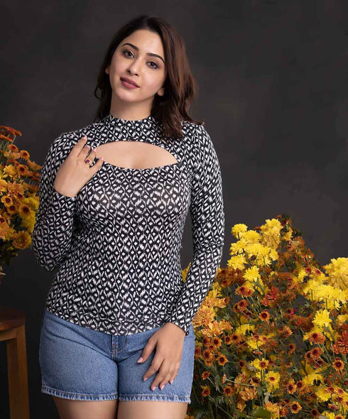 Front Open Black and White Top