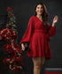 Vneck Wrap Lantern Sleeve Chiffon Dress