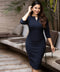 Navy Neck Buttoned Bodycon Dress
