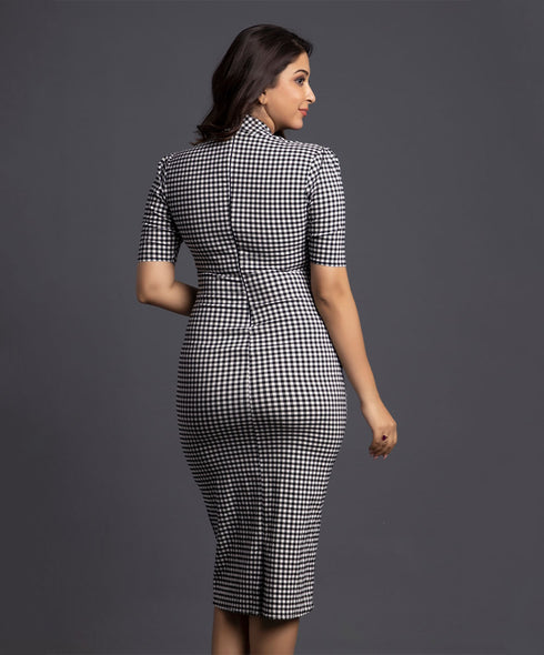 Gingham Bodycon Business Pencil Dress