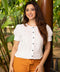 White Puffed Sleeve Front Buttoned Linen Top