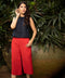 Red Three Quarter Linen Pant