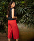Red Three Quarter Linen Pant