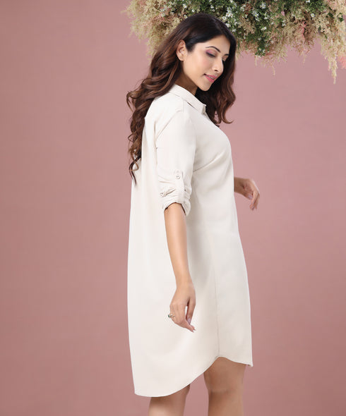 Front Buttoned Long Sleeve Shirt Dress