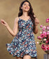 Strappy Printed Sweetheart Neck Skater Dress