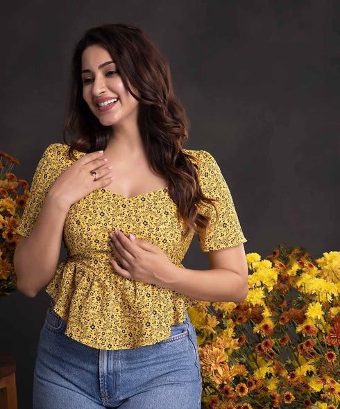 Puff Sleeve Floral Peplum Top