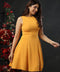 Waistless Solid Princess Line Mustard Dress