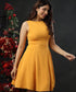 Waistless Solid Princess Line Mustard Dress