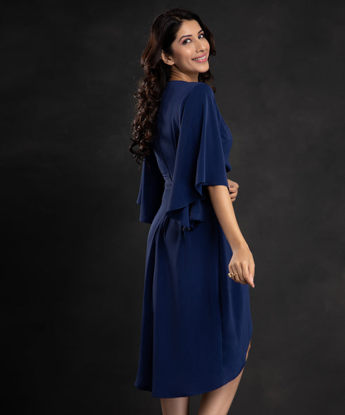 Navy Blue Chiffon Draped Dress
